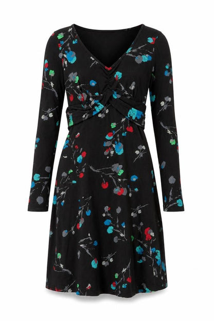 Amari Womens Brown Floral Cotton Shift Size 6 V-Neck Pullover - Belted