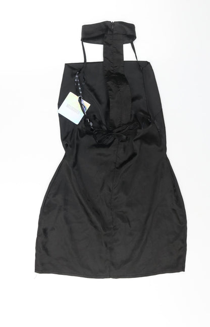 Missguided Womens Black Polyester Mini Size 6 Mock Neck Zip - Cut Out Detail