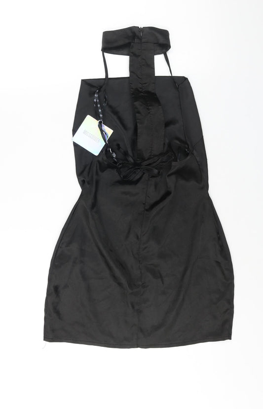 Missguided Womens Black Polyester Mini Size 6 Mock Neck Zip - Cut Out Detail