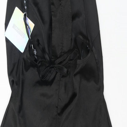 Missguided Womens Black Polyester Mini Size 6 Mock Neck Zip - Cut Out Detail