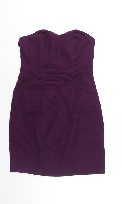 Oasis Womens Purple Cotton Shift Size 12 Sweetheart Zip - Pleat Detail