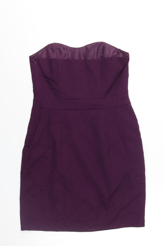 Oasis Womens Purple Cotton Shift Size 12 Sweetheart Zip - Pleat Detail
