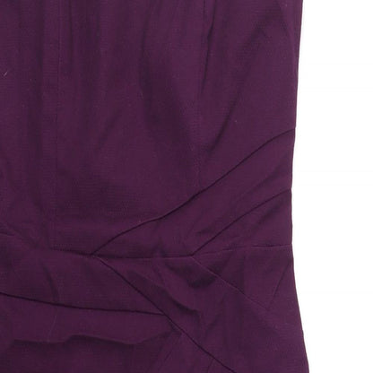 Oasis Womens Purple Cotton Shift Size 12 Sweetheart Zip - Pleat Detail