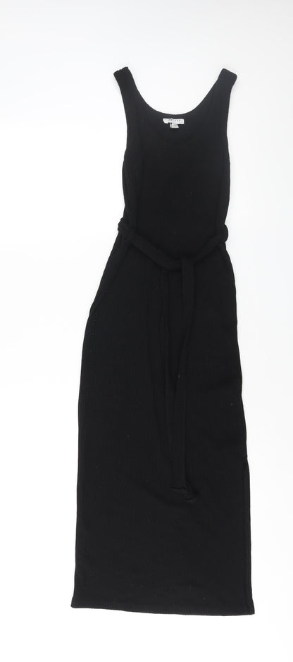 Topshop Womens Black Polyester Tank Dress Size 10 Scoop Neck Pullover - Belted