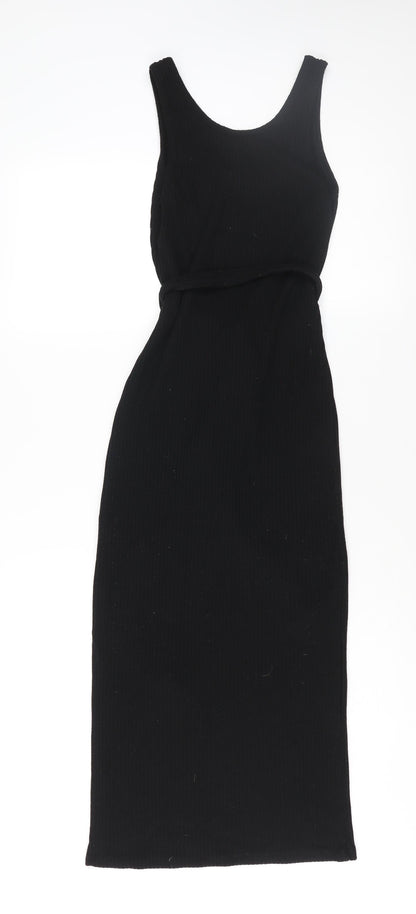 Topshop Womens Black Polyester Tank Dress Size 10 Scoop Neck Pullover - Belted