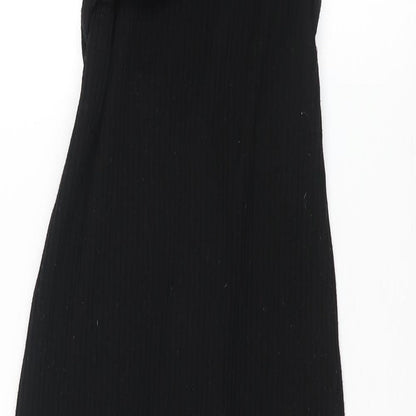 Topshop Womens Black Polyester Tank Dress Size 10 Scoop Neck Pullover - Belted