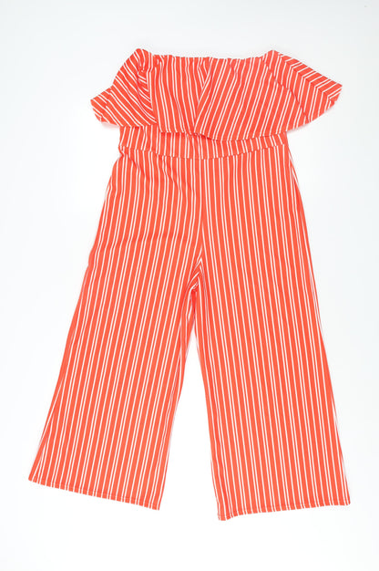 QED London Womens Red Striped Polyester Jumpsuit One-Piece Size 14 L22 in Pullover - Frill