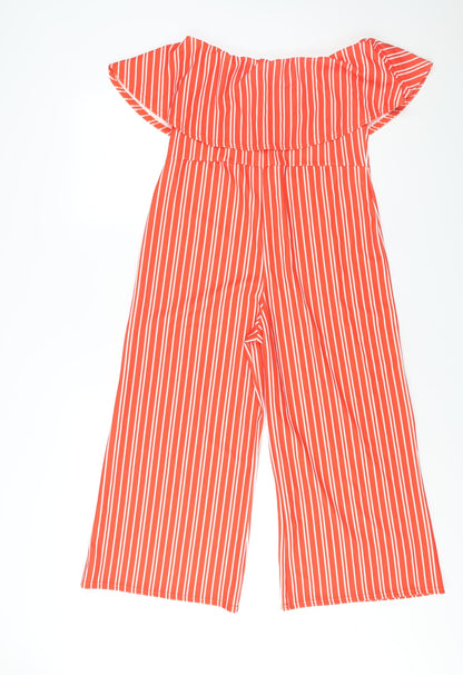 QED London Womens Red Striped Polyester Jumpsuit One-Piece Size 14 L22 in Pullover - Frill