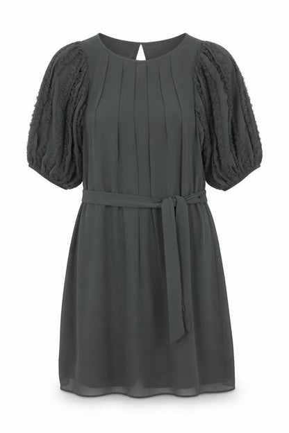 Fever Womens Green Polyester Shift Size 12 Round Neck Button - Frill Sleeve Belted