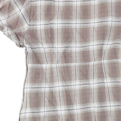 Divided by H&M Womens Brown Check Cotton Mini Size 8 V-Neck Zip