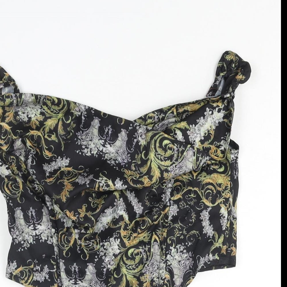 Womens UK Size 8 PRETTYLITTLETHING Black Cropped Blouse