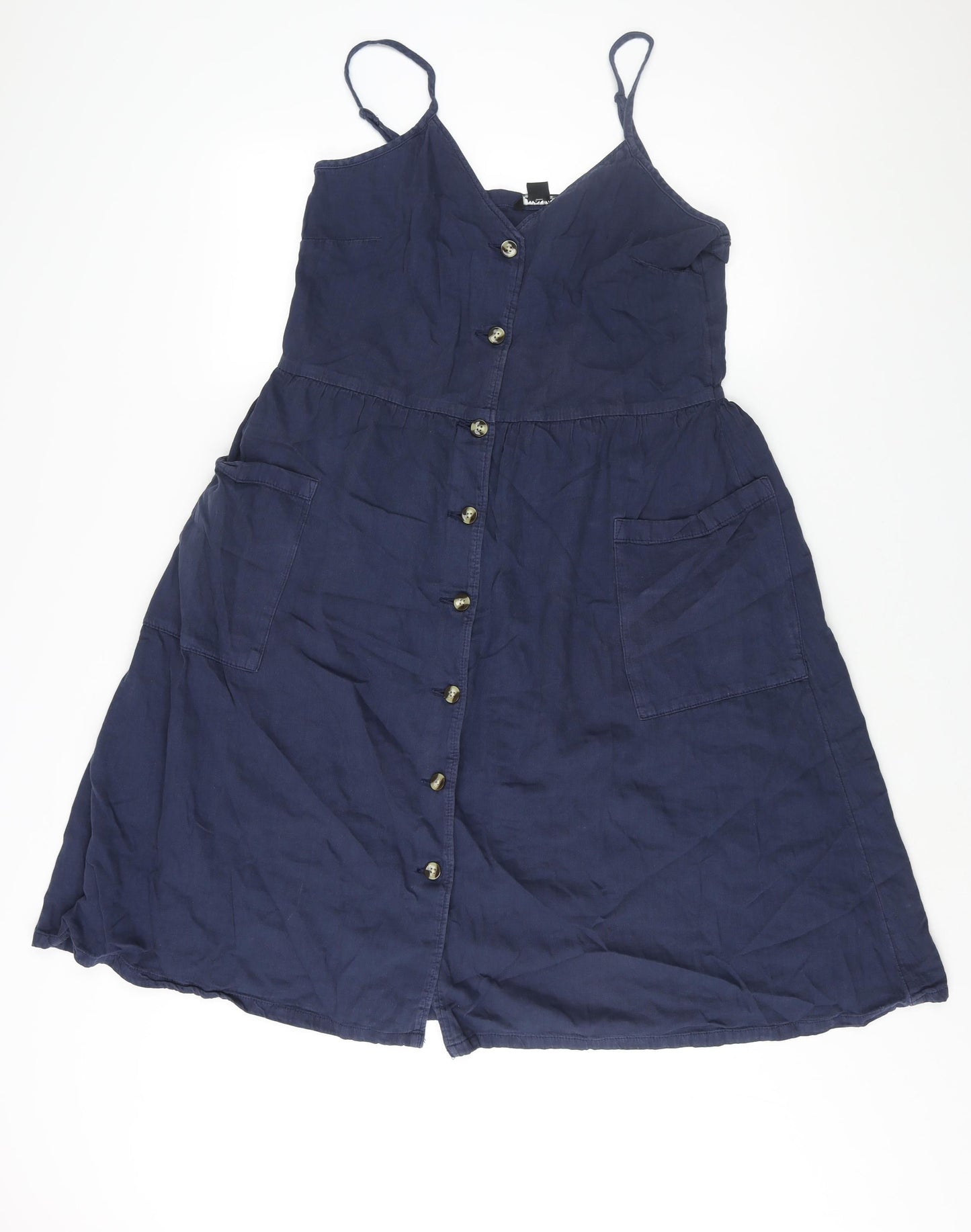 Monki Womens Black Cotton A-Line Size 12 V-Neck Button