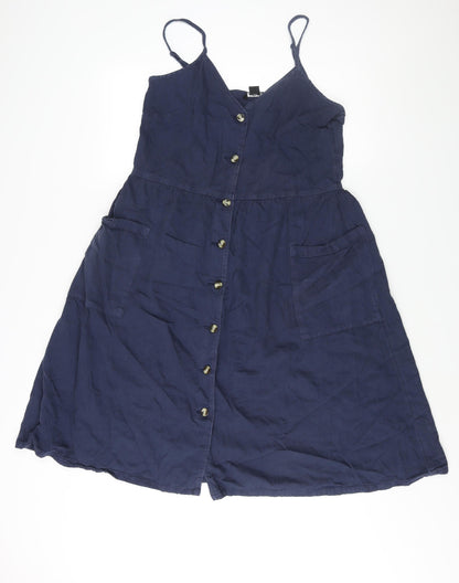 Monki Womens Black Cotton A-Line Size 12 V-Neck Button