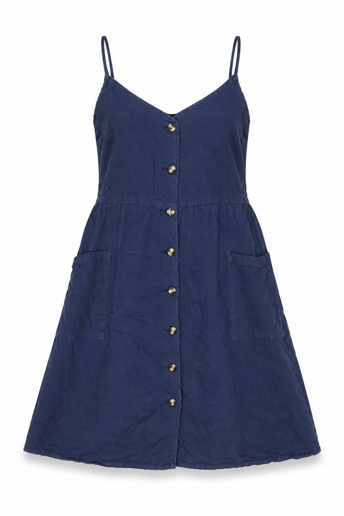 Monki Womens Black Cotton A-Line Size 12 V-Neck Button