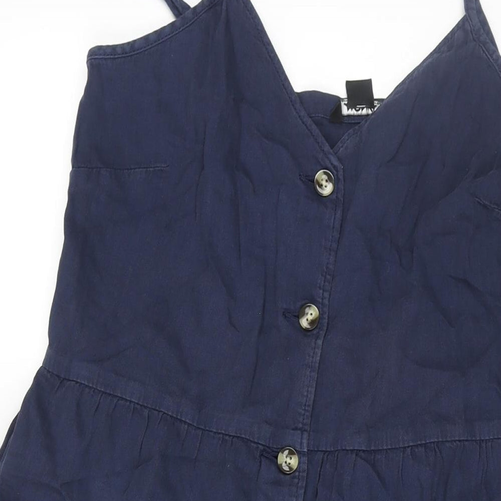 Monki Womens Black Cotton A-Line Size 12 V-Neck Button