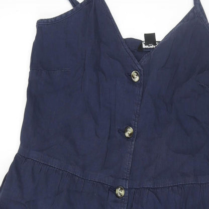 Monki Womens Black Cotton A-Line Size 12 V-Neck Button