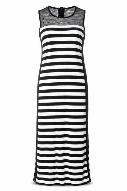 Roman Womens Black Striped Polyester Maxi Size 10 Round Neck Zip - Fishnet Detail