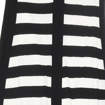 Roman Womens Black Striped Polyester Maxi Size 10 Round Neck Zip - Fishnet Detail