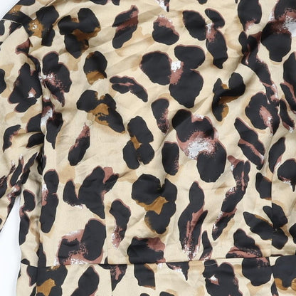 PRETTYLITTLETHING Womens Beige Animal Print Polyester Shift Size 10 V-Neck Zip - Leopard Print