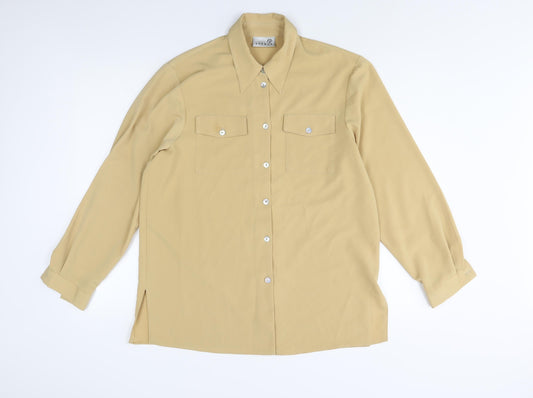 First Avenue Womens Yellow Polyester Basic Button-Up Size 14 Collared