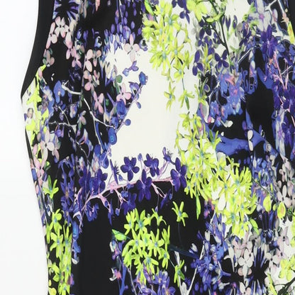 Marks and Spencer Womens Multicoloured Floral Polyester Pencil Dress Size 12 Round Neck Zip