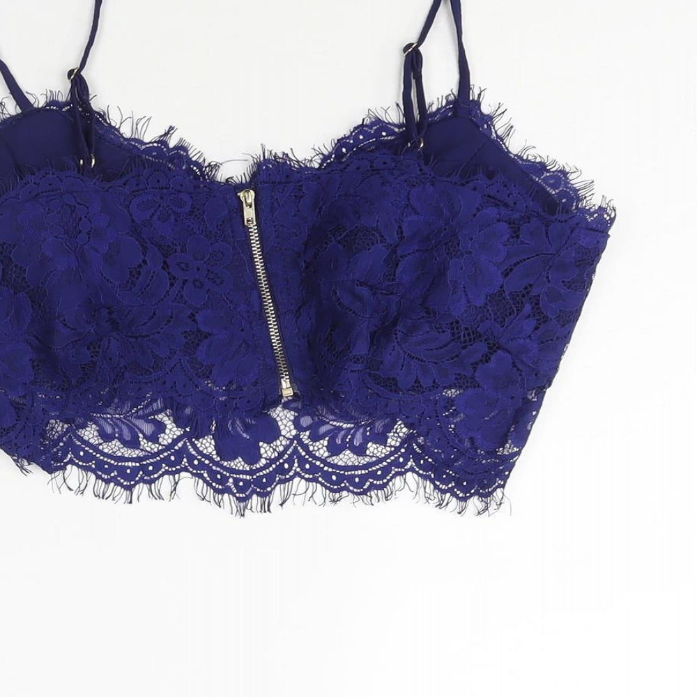 Missguided Womens Blue Polyester Cropped Blouse Size 10 Sweetheart