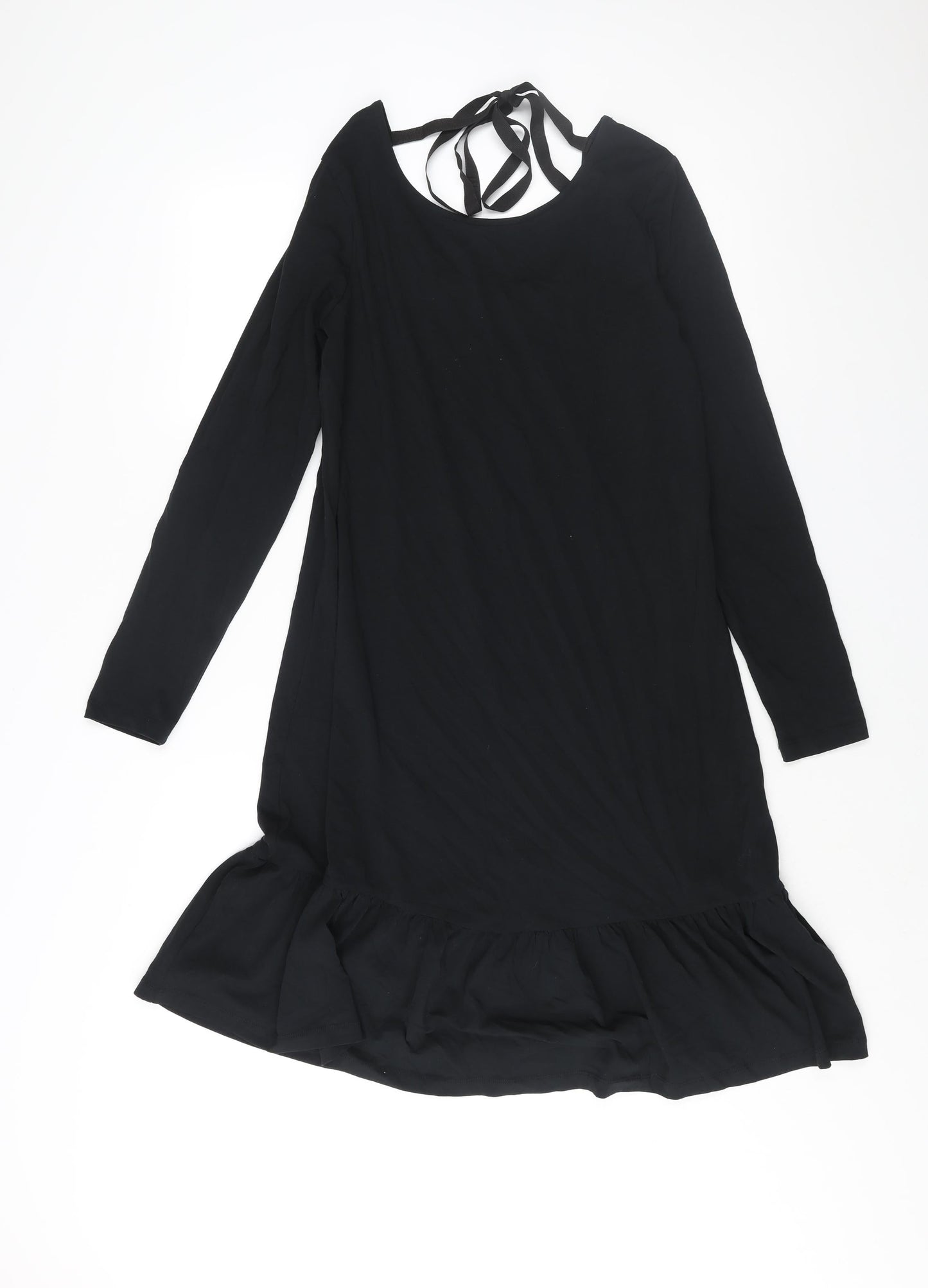 Mamalicious Womens Black Cotton Shift Size M V-Neck Tie - Frill Hem