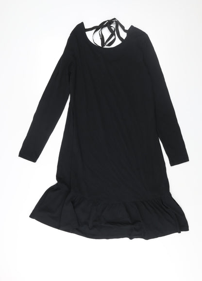Mamalicious Womens Black Cotton Shift Size M V-Neck Tie - Frill Hem