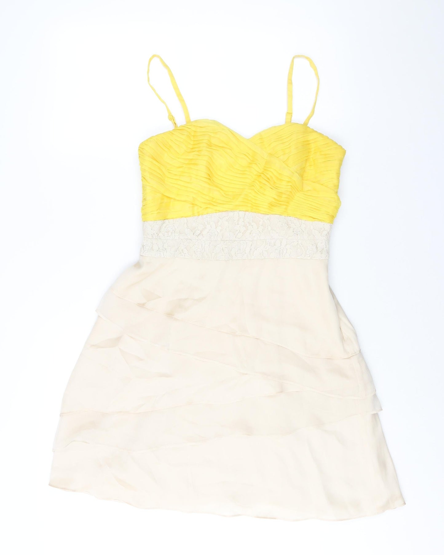 Coast Womens Beige Colourblock Polyester A-Line Size 12 Sweetheart Zip - Lace Detial Frill