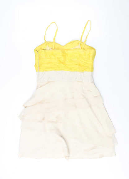 Coast Womens Beige Colourblock Polyester A-Line Size 12 Sweetheart Zip - Lace Detial Frill