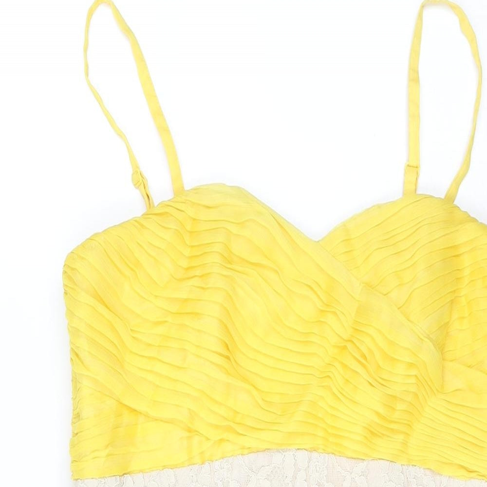 Coast Womens Beige Colourblock Polyester A-Line Size 12 Sweetheart Zip - Lace Detial Frill