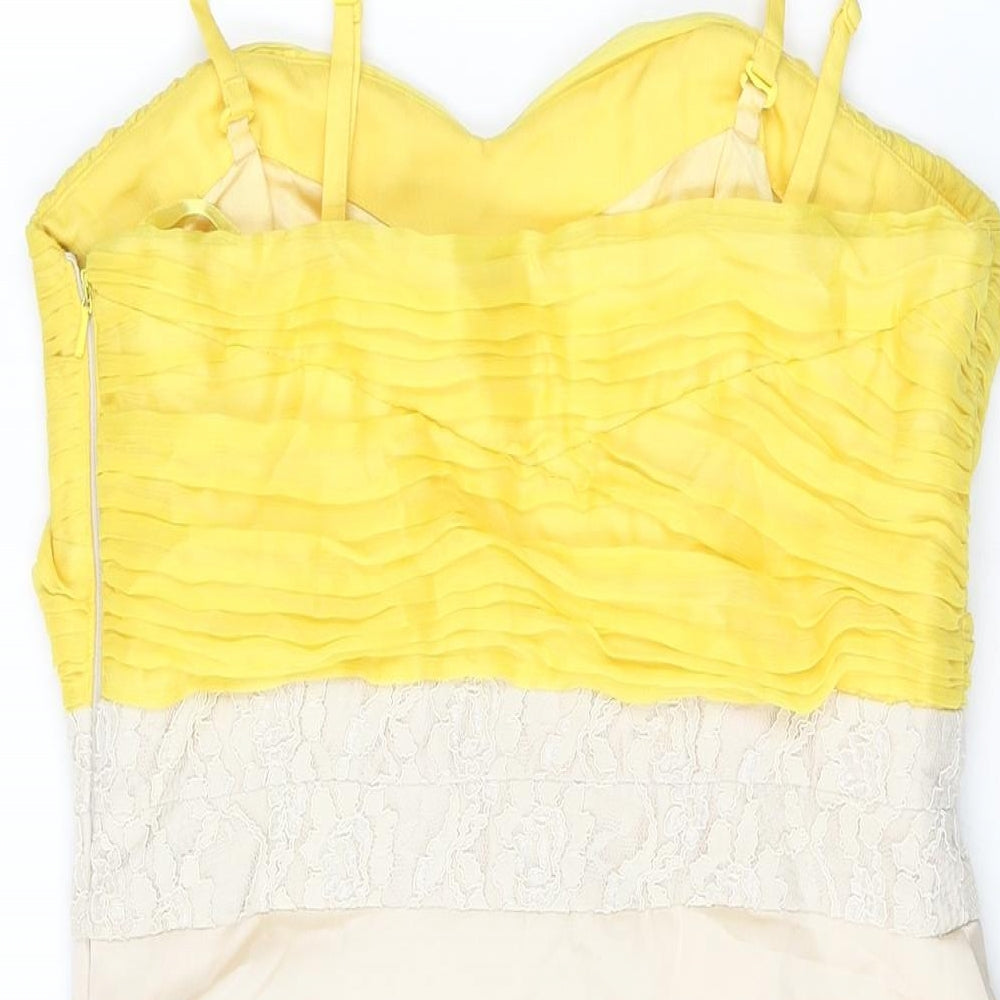 Coast Womens Beige Colourblock Polyester A-Line Size 12 Sweetheart Zip - Lace Detial Frill