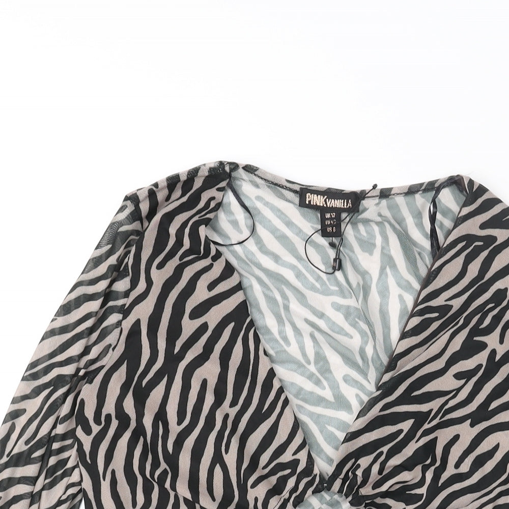 Womens UK Size 12 Pink Vanilla Black Cropped Blouse