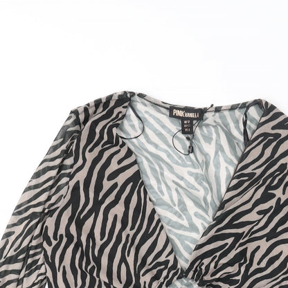 Womens UK Size 12 Pink Vanilla Black Cropped Blouse