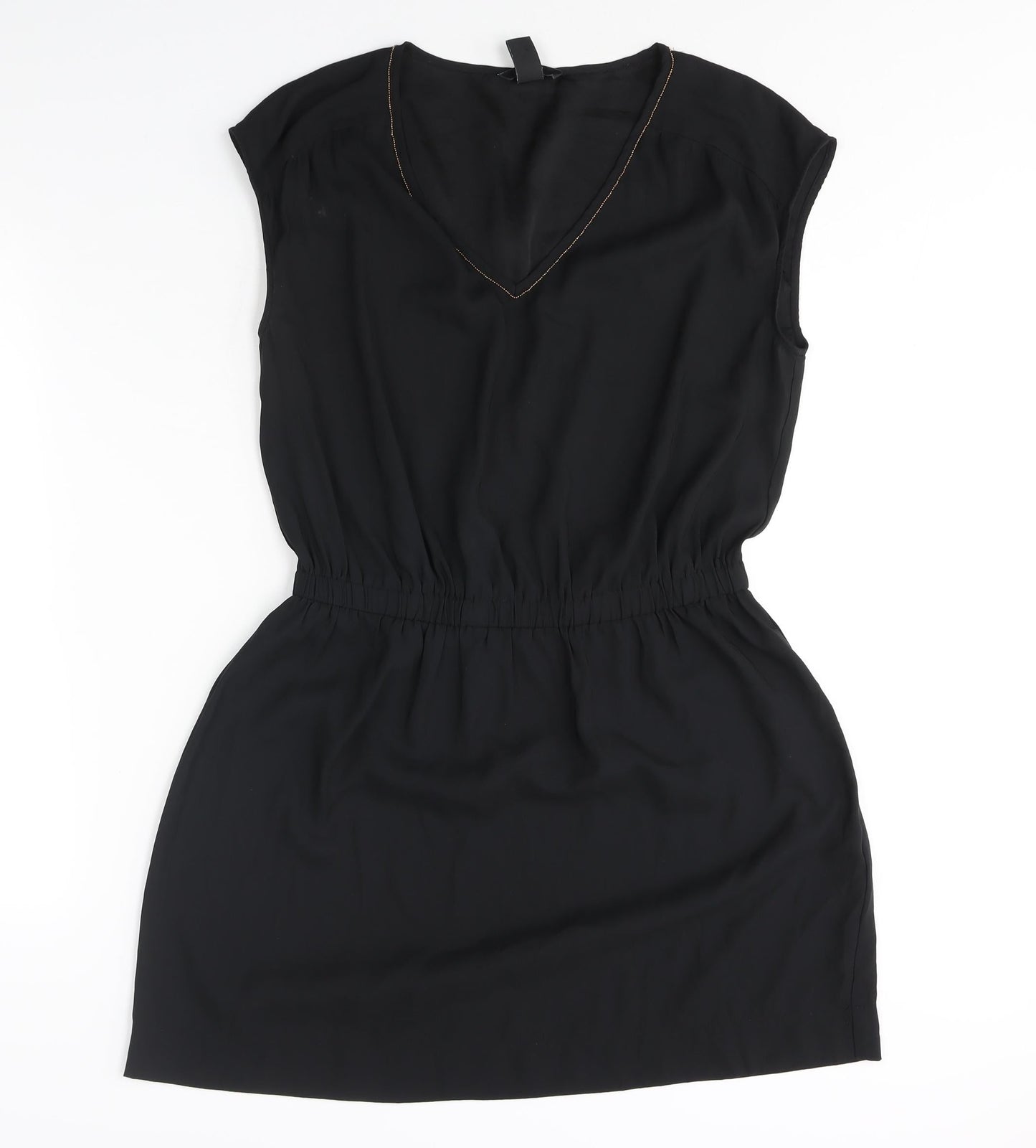 H&M Womens Black Polyester Shift Size 12 V-Neck Pullover