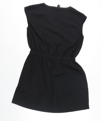 H&M Womens Black Polyester Shift Size 12 V-Neck Pullover