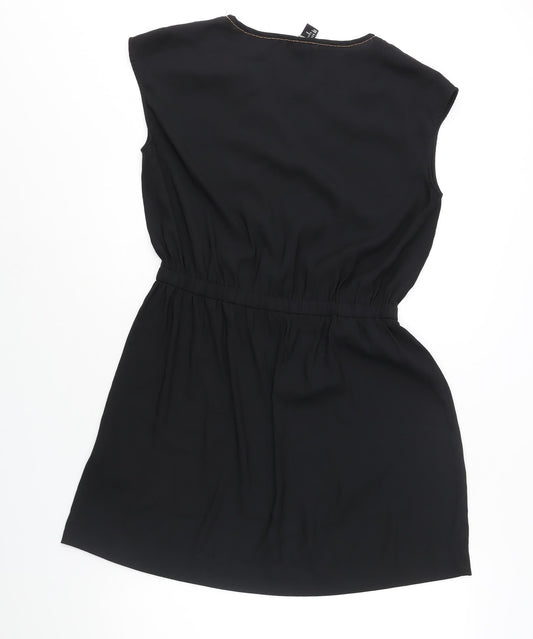 H&M Womens Black Polyester Shift Size 12 V-Neck Pullover