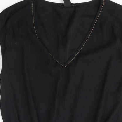 H&M Womens Black Polyester Shift Size 12 V-Neck Pullover