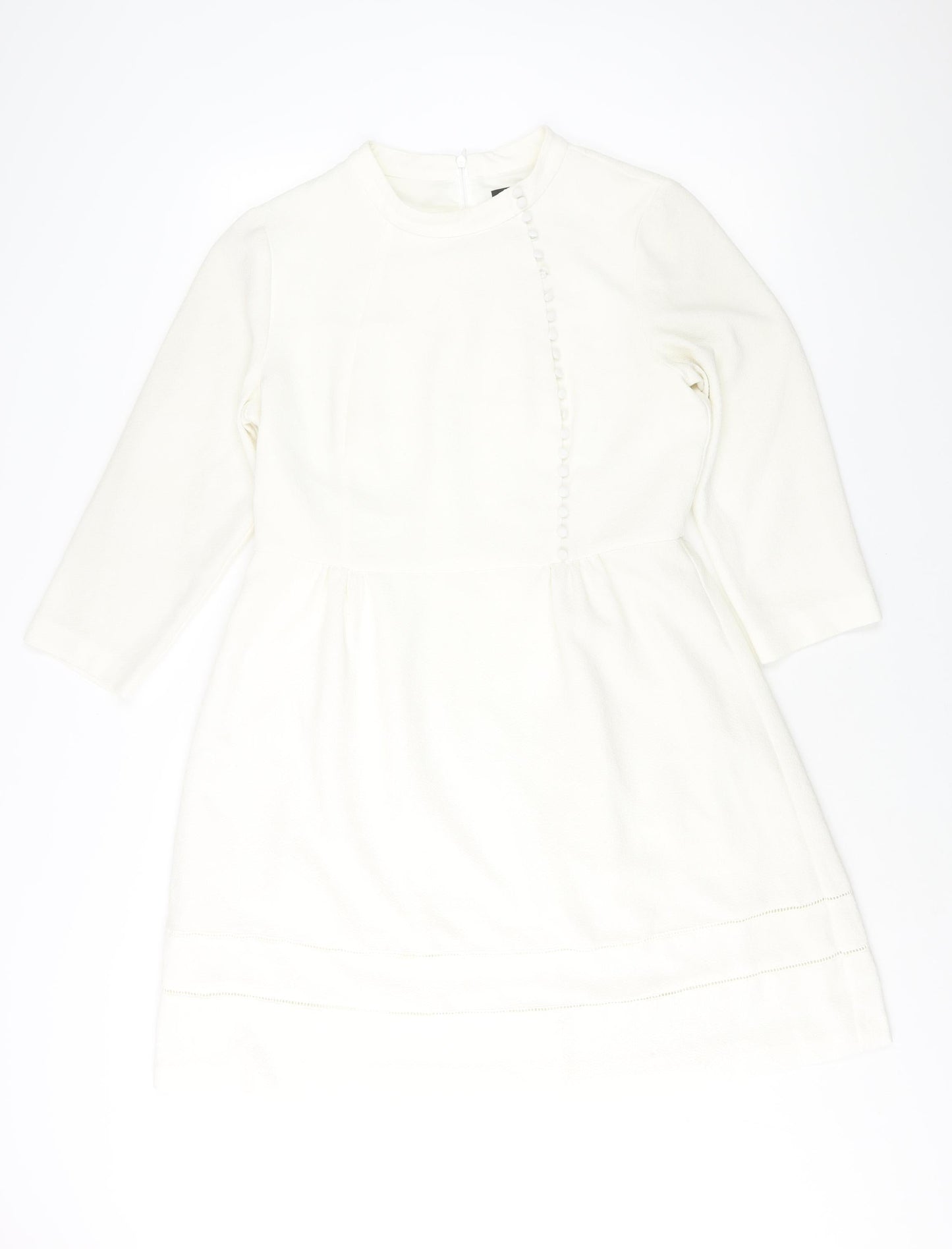 Oasis Womens White Polyester A-Line Size 16 Round Neck Zip - Button Detail