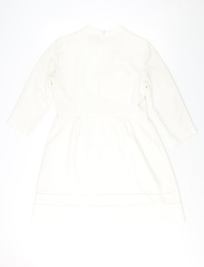 Oasis Womens White Polyester A-Line Size 16 Round Neck Zip - Button Detail