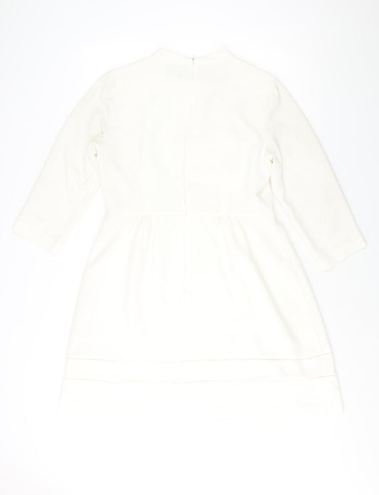 Oasis Womens White Polyester A-Line Size 16 Round Neck Zip - Button Detail