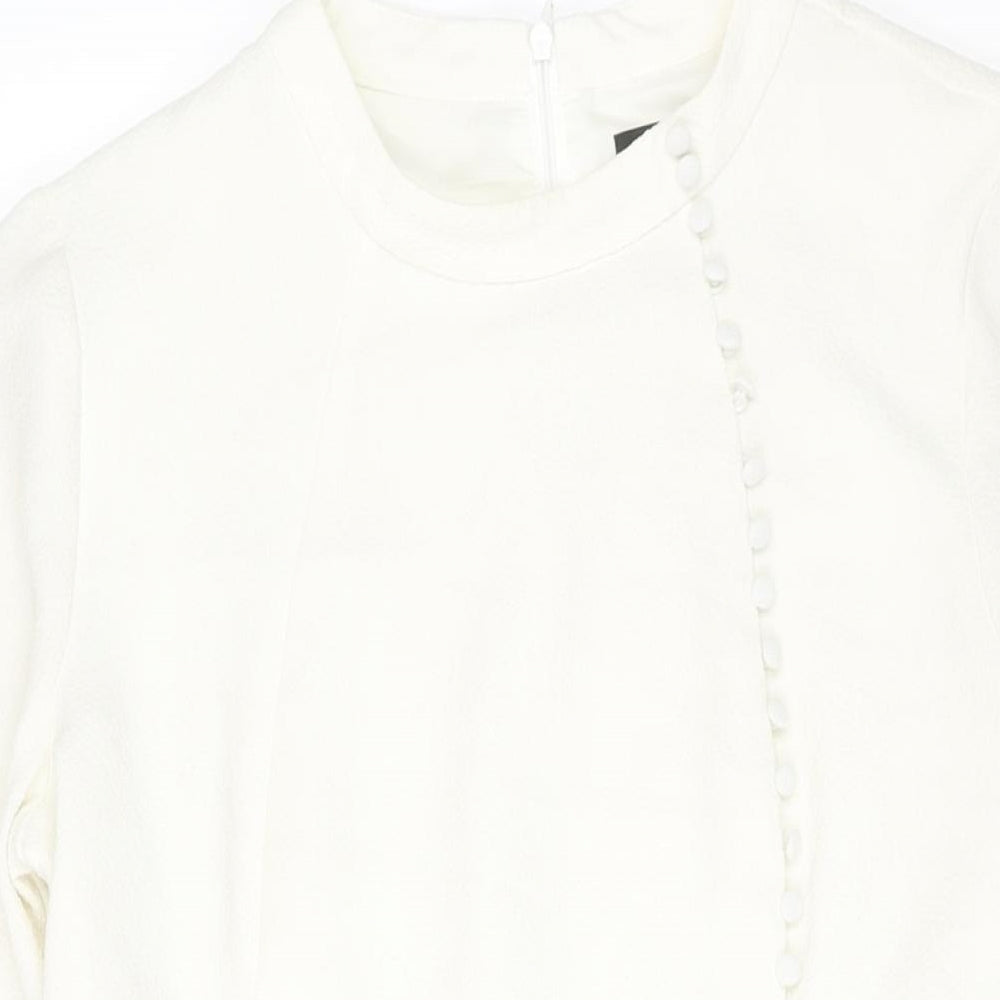 Oasis Womens White Polyester A-Line Size 16 Round Neck Zip - Button Detail