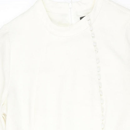 Oasis Womens White Polyester A-Line Size 16 Round Neck Zip - Button Detail
