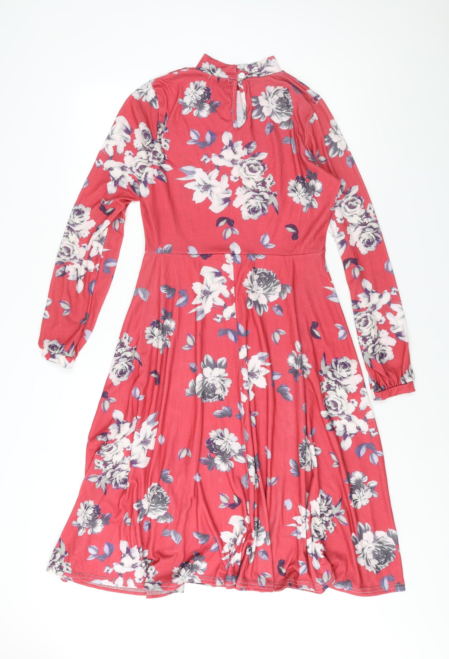 Boohoo Womens Pink Floral Polyester A-Line Size 14 Mock Neck Button