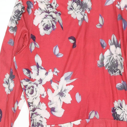 Boohoo Womens Pink Floral Polyester A-Line Size 14 Mock Neck Button