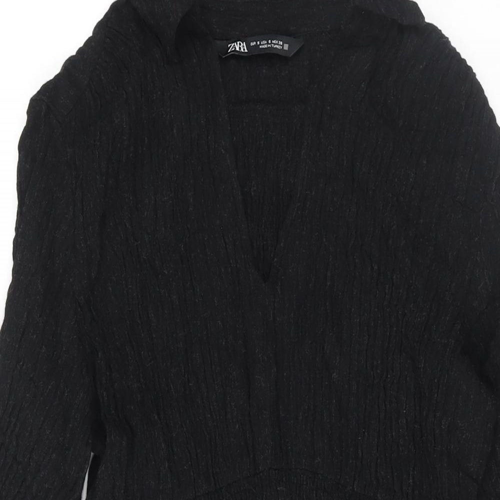 Zara Womens Black Acrylic A-Line Size S Collared Pullover