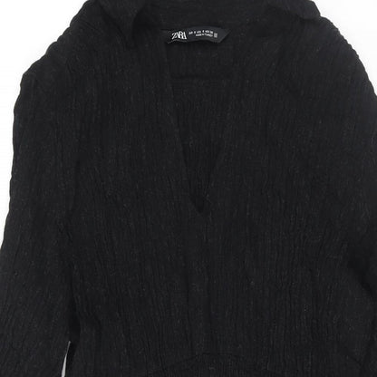Zara Womens Black Acrylic A-Line Size S Collared Pullover