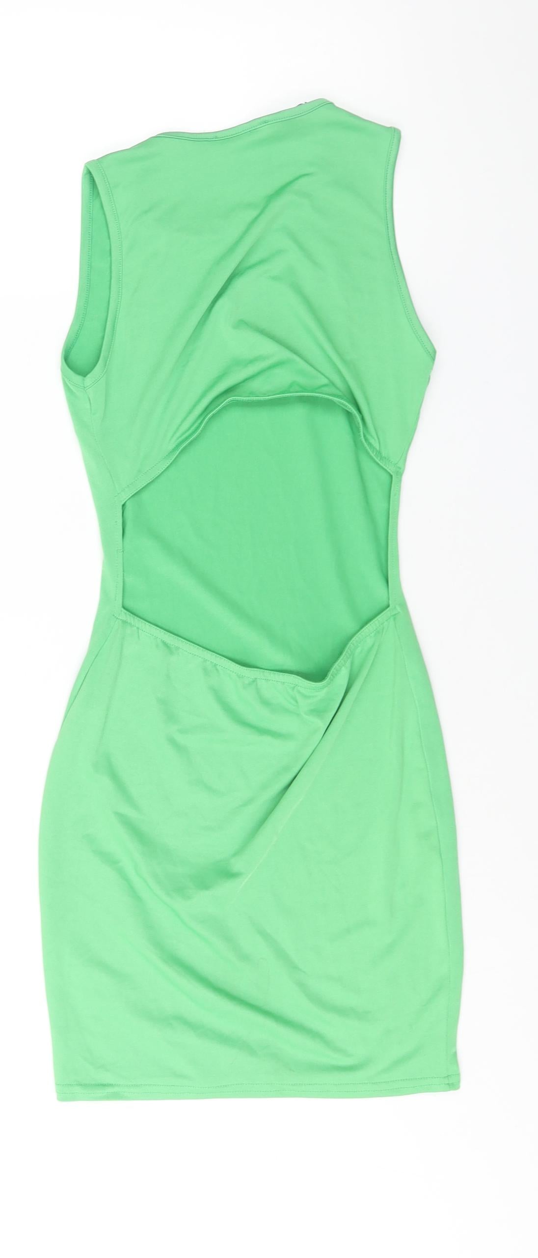 PRETTYLITTLETHING Womens Green Polyester Bodycon Size 6 Round Neck Pullover - Back Cut Out