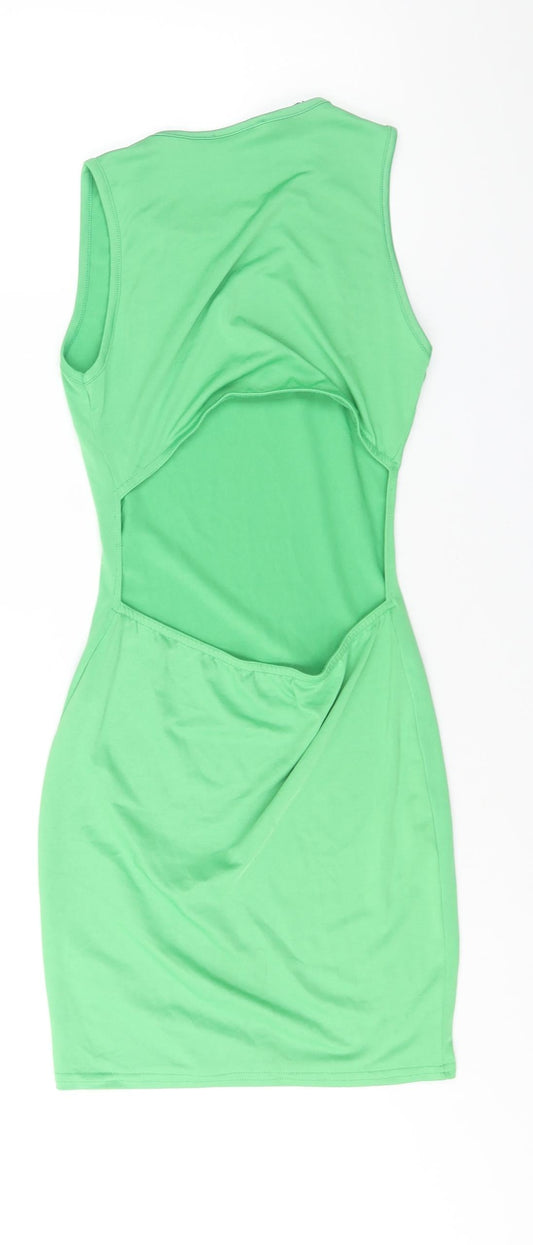 PRETTYLITTLETHING Womens Green Polyester Bodycon Size 6 Round Neck Pullover - Back Cut Out