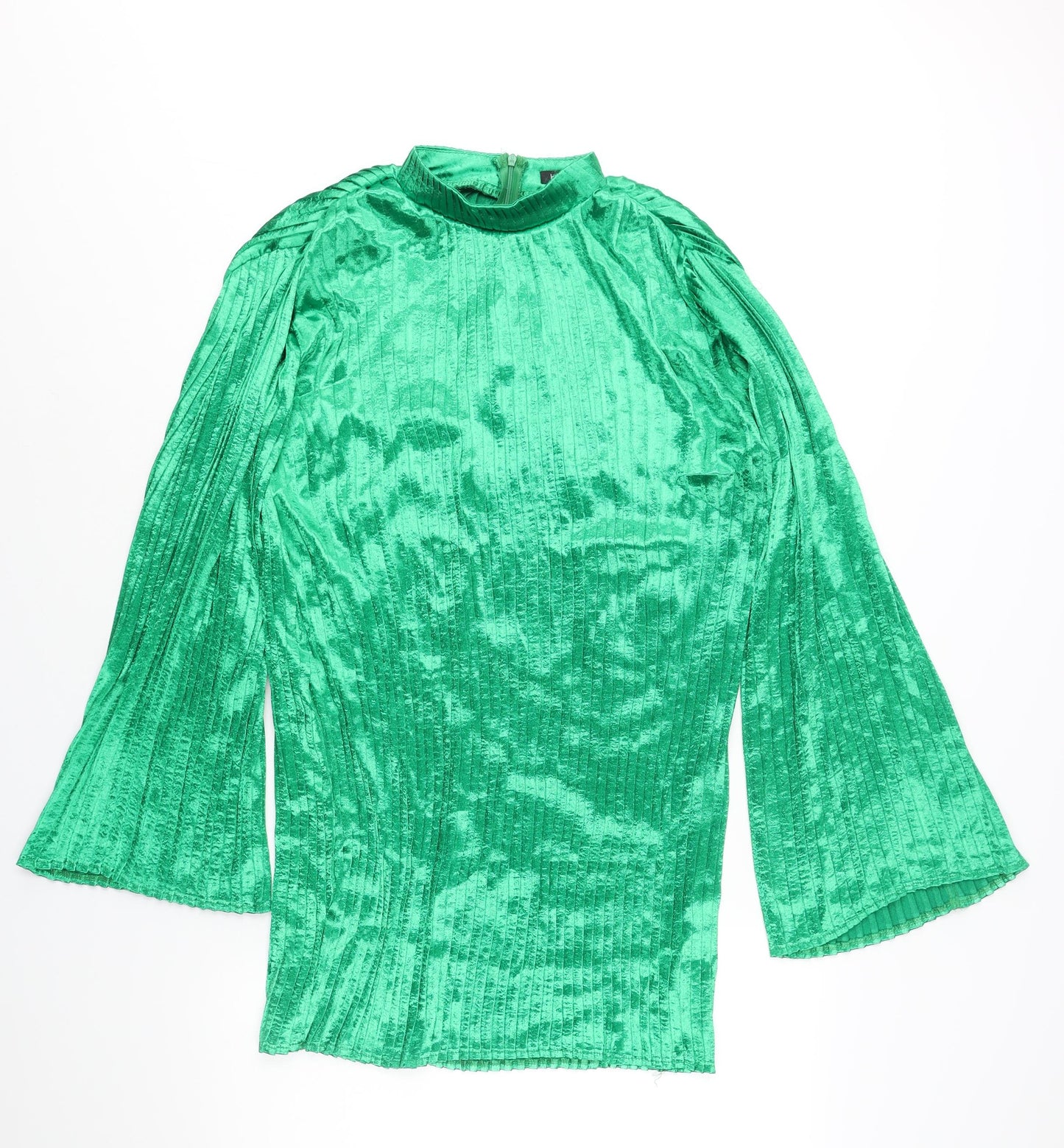 Boohoo Womens Green Polyester Shift Size 10 Mock Neck Zip - Pleated